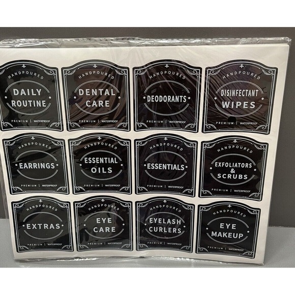 Tebery 180 PCS Black Bathroom Household Jars Pots Makeup Labels Label Stickers - Picture 1 of 5